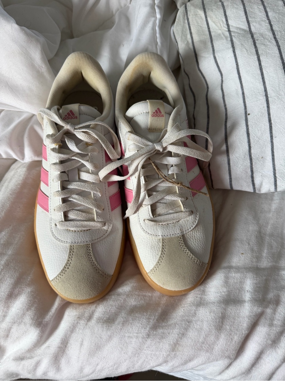 adidas Women's White Sneakers with Pink Stripes